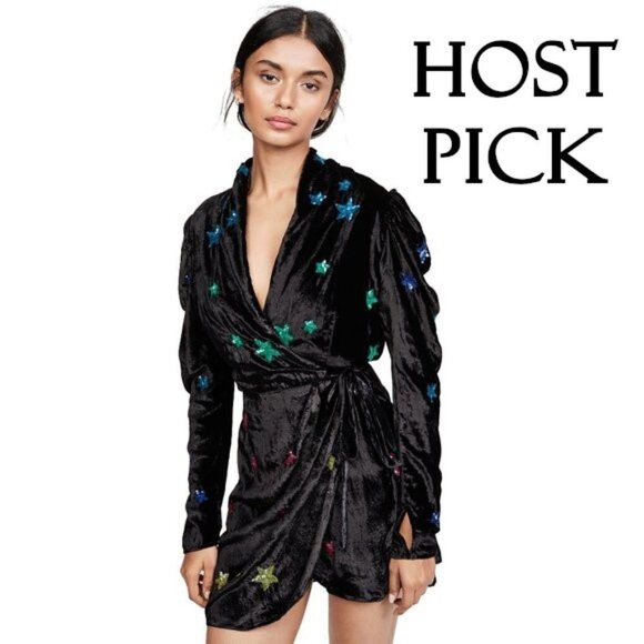 NWT Rococo Sand black velvet sequin star mini dress, M - Picture 1 of 11